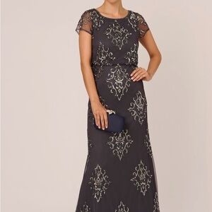 Adrianna Papell Beaded Blouson Gown, NWT, Size 12, in Gunmetal